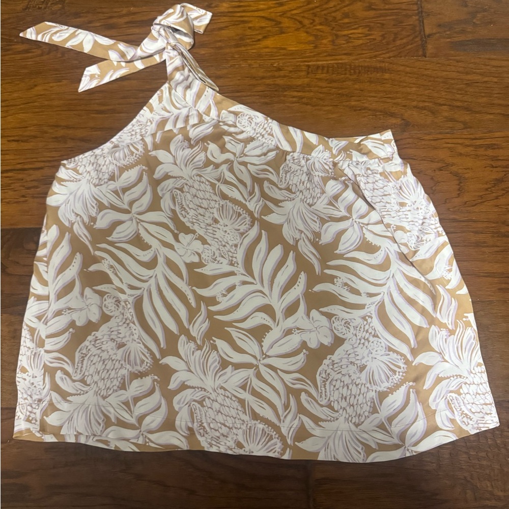 Lilly Pulitzer Tan and White One-Shoulder Blouse Bexler size 14